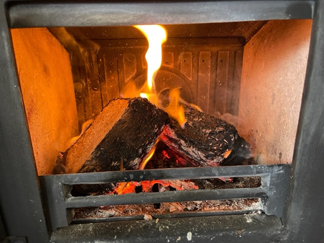 Super dry Wood Fuel Briquettes being burnt