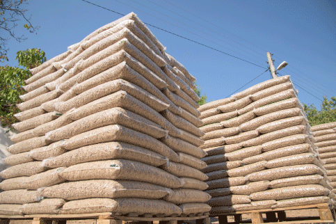 pallets of biofuel wood pellets